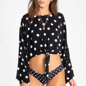Billabong polka dot crop tie front blouse